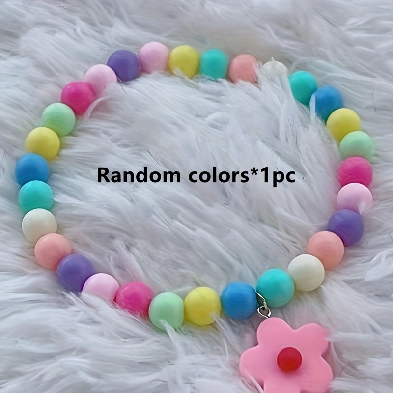 Image of 1pc Pet Necklace Random Color With Pink Flower Charm - Vibrant Candy-colored Beads,- For - Stylish Accessory - Perfect Gift For Pet Lovers