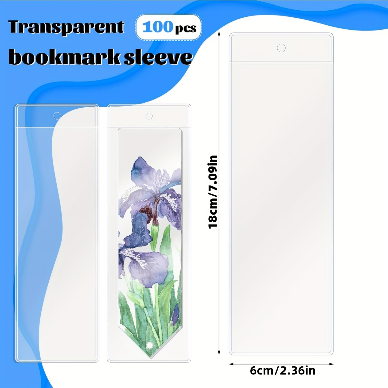 Image of 100 Transparent Bookmark Sleeves, Blank Bookmark Storage Sleeves, Suitable For School And Office Use, Size 7 X 2.3 Inches