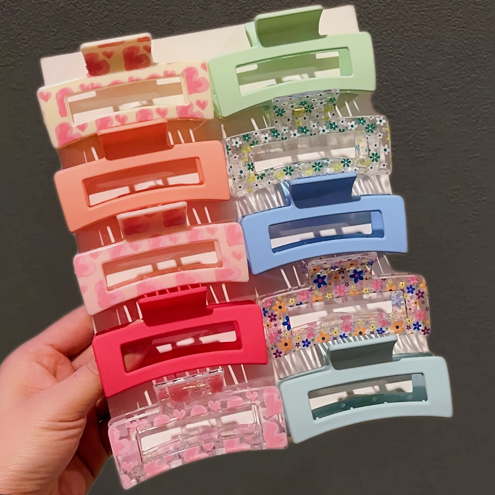 TEMU 10pcs Set Of Simple Candy-colored Large Hair Claw Clips For The Back Of , Adds Volume, Elegant Shark Clip Hair Accessories