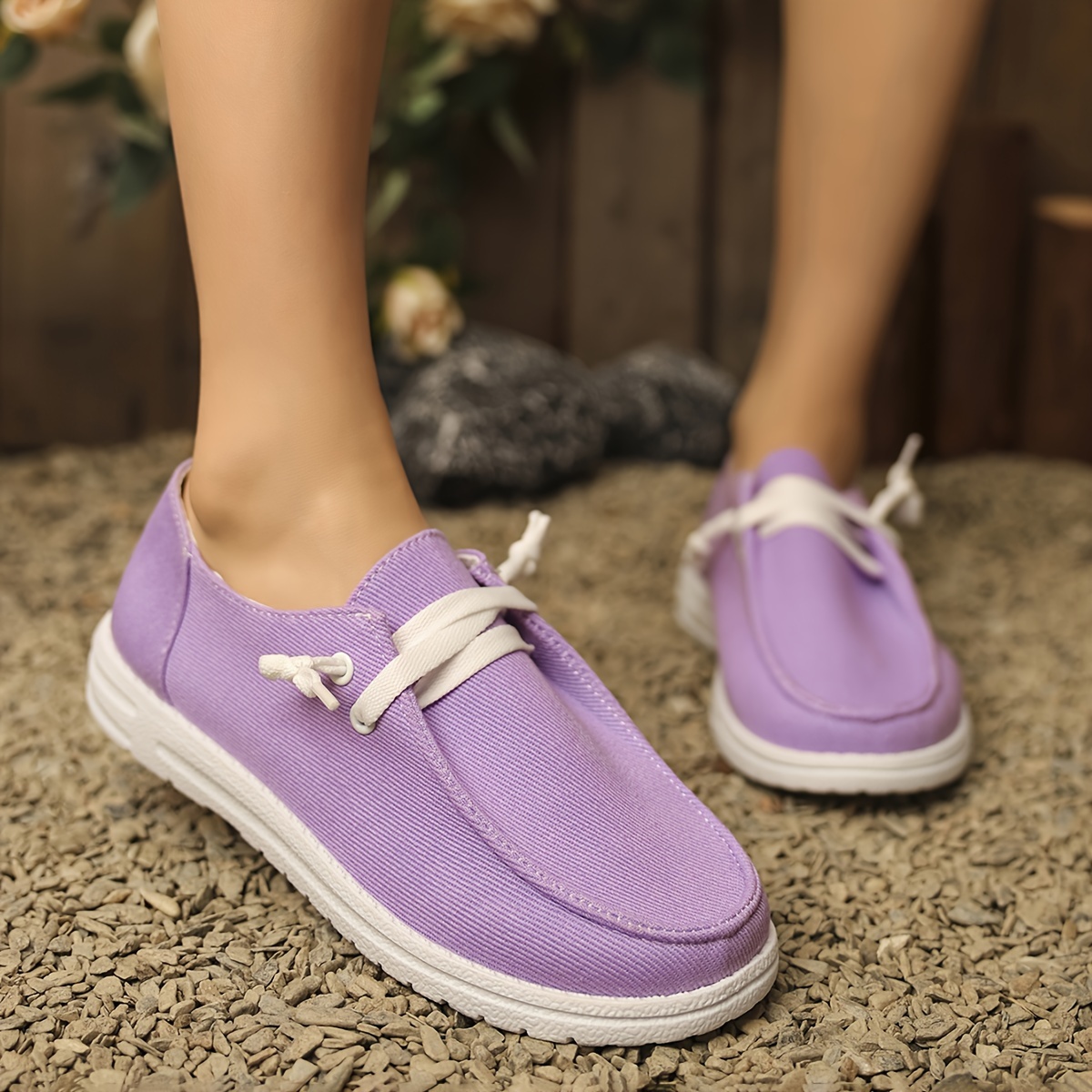 

Women's Low Top Canvas Shoes, Round Toe Slip On Flat Loafers, Casual Walking Shoes