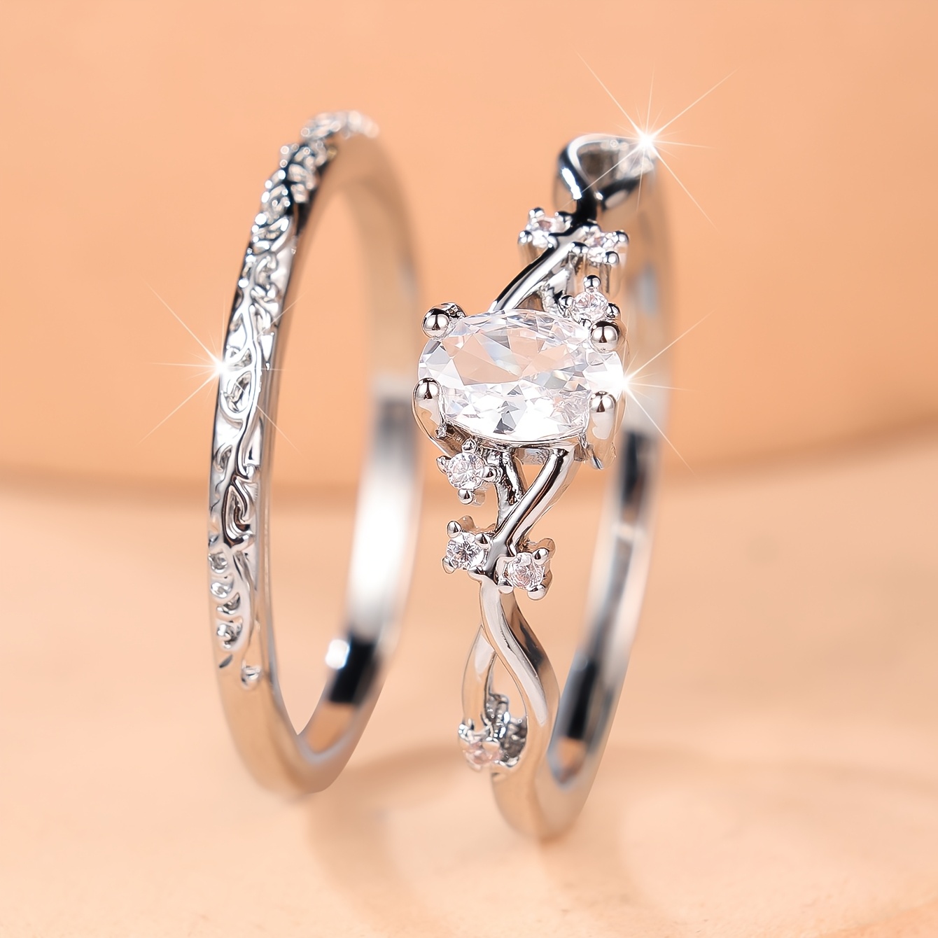 Women's Simple & Elegant Stackable Ring Set with Synthetic Zirconia