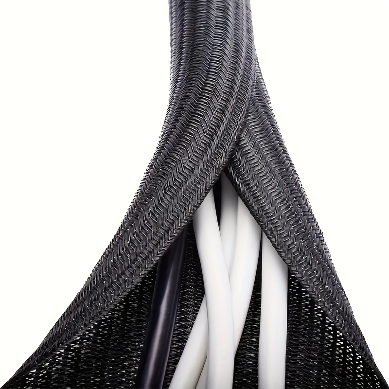 Image of 4.92-foot Long Braided Cable Sleeve, Wire Protection Tube - Split Sleeve For Power Cords, Audio/video Cables - For Desktop Pc, Tv, Computer Cable Organizer, Pet-bite Resistant