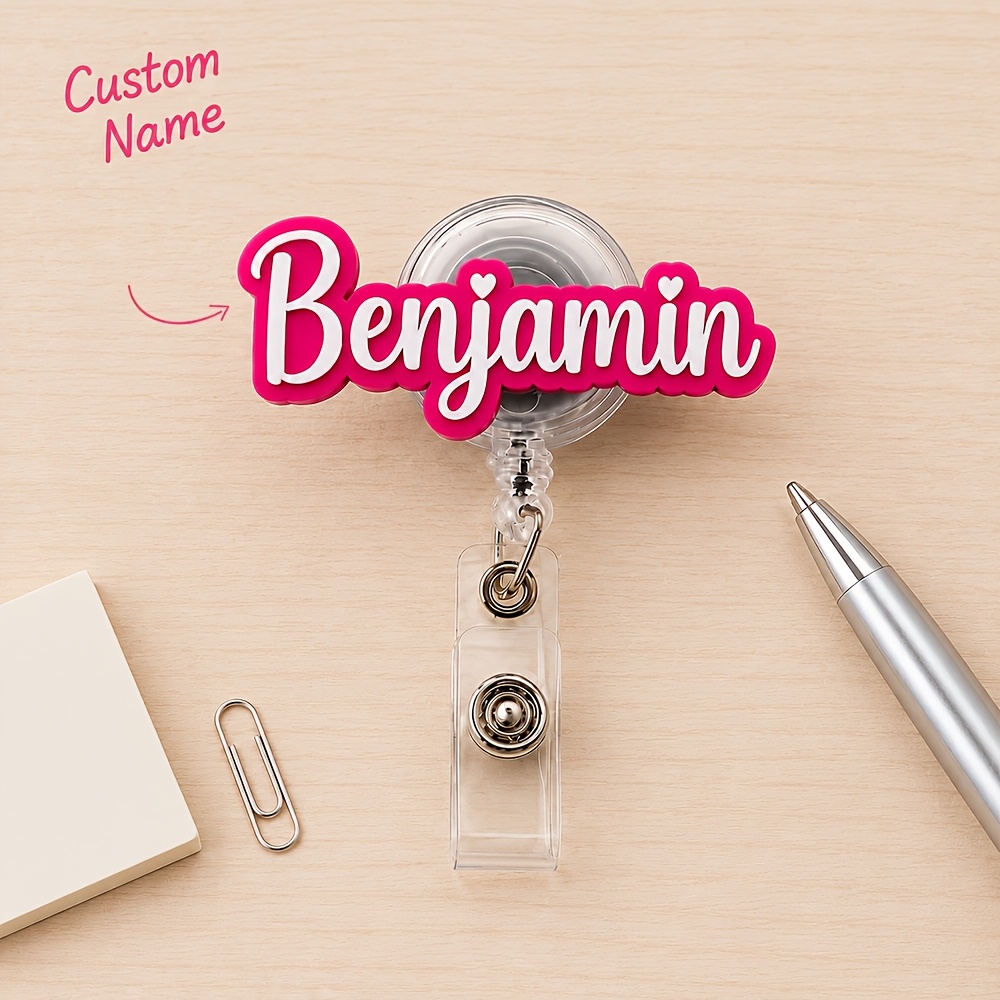 TEMU 2d [custom] 1pc Custom Name Badge Scroll With Clip, Heart Shaped Letter I, Retractable Rn Nurse Badge, Personalized Name Badge Clip, Healthcare