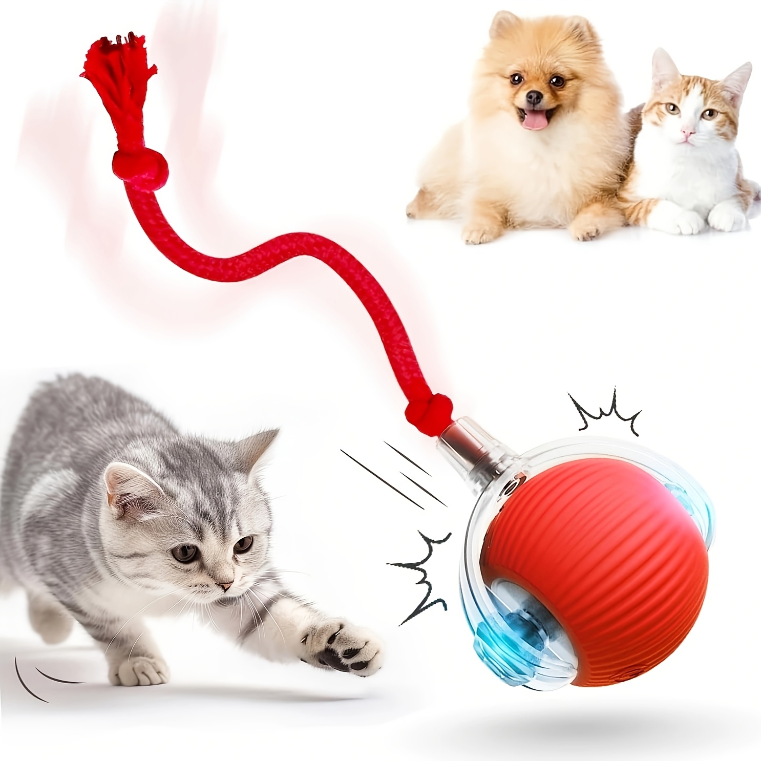   2pcs smart electric cat ball toy with rope usb rechargeable auto rolling interactive pet ball with led light indoor outdoor entertainment cat toys dog toys