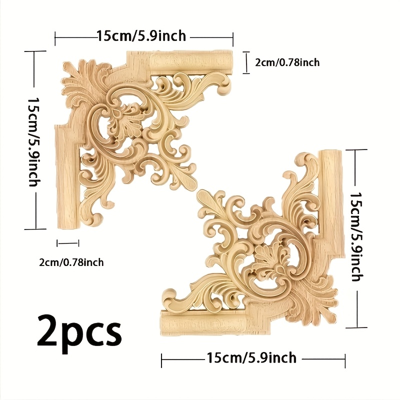 Image of 2pcs Elegant Wooden Carved Corner Brackets, 5.9x5.9 Inch - Light Yellow, Furniture, Doors, Cabinets, And Wall Decor, Furniture Embellishments|ornate Wood Carvings|intricate Design, Wood Carvings