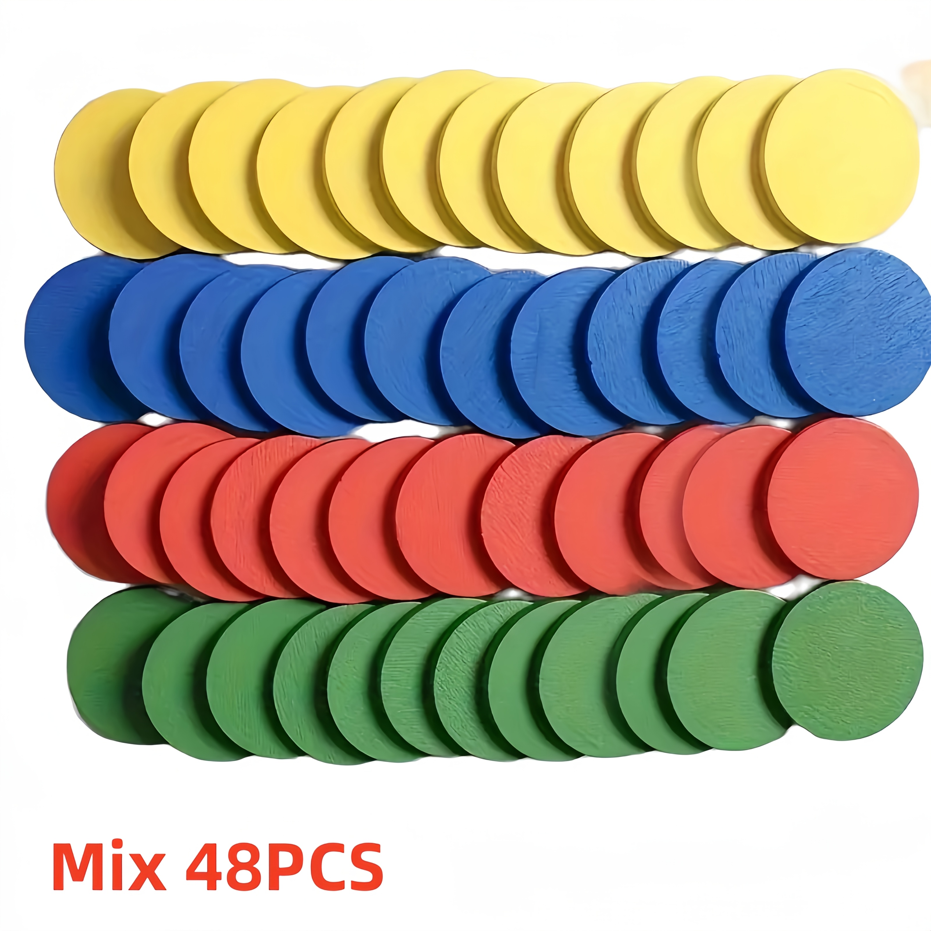 Image of A Set Of 48 Colorful Wooden Discs, Each Measuring 3cm/1.18 Inches, Suitable For Decorative And Craft Purposes