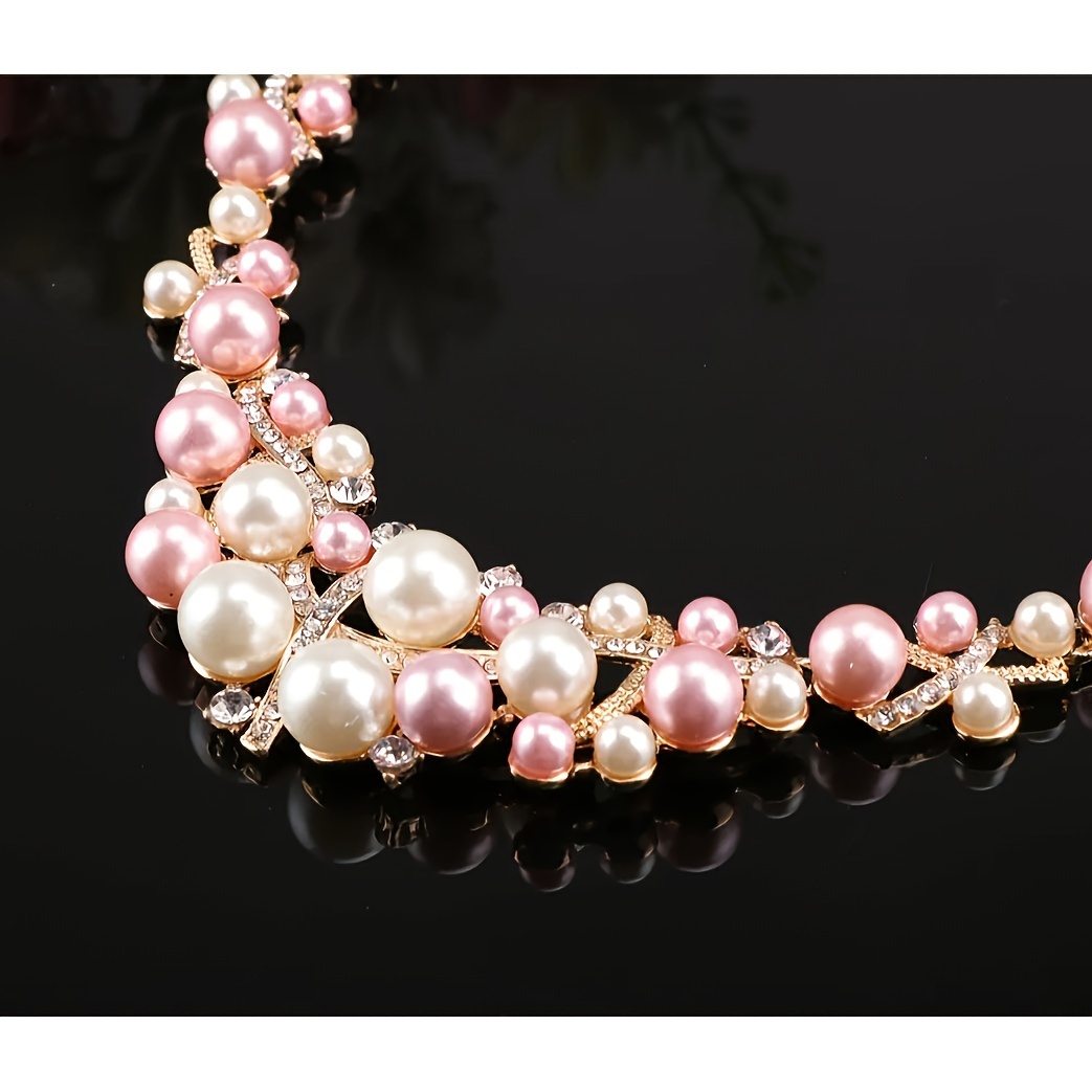 Elegant Pink & White Jewellery Set, Necklace, Bracelet, Earrings, Ring