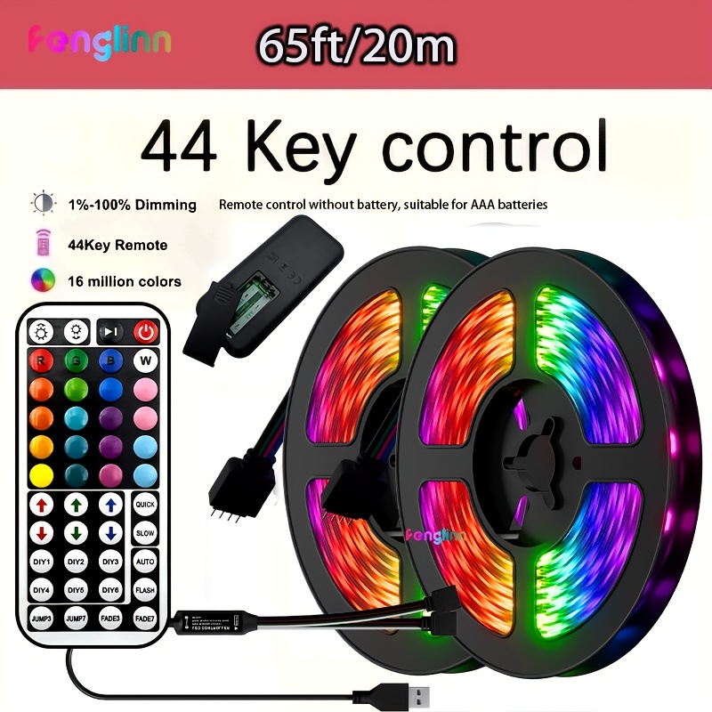 Image of Smart Led Light Strip Rgb Remote Control Smart Led Light Strip - 44-key Remote Control Flexible Light Decorative Light - Bedroom Living Room Atmosphere Light Strip