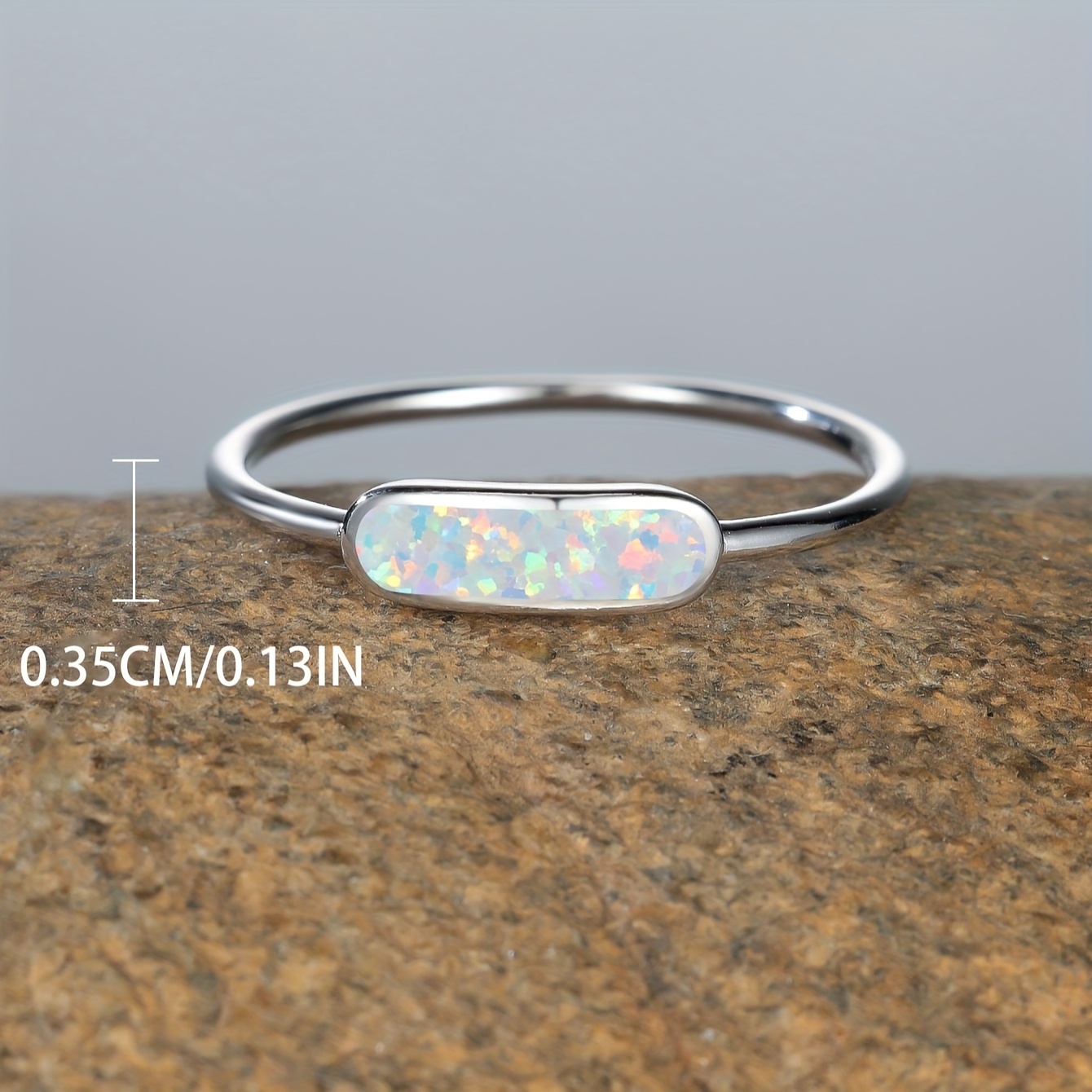 Women's 925 Silver Rectangular Synthetic Opal Ring, Fashionable