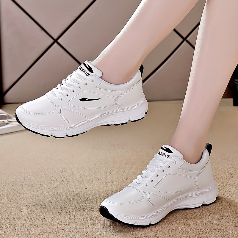 Women's Lightweight White Sneakers Soft Rubber Sole Casual Shoes with  Synthetic Cover Upper, Low-Top Breathable Design Fabric Lining for  All-Seaso