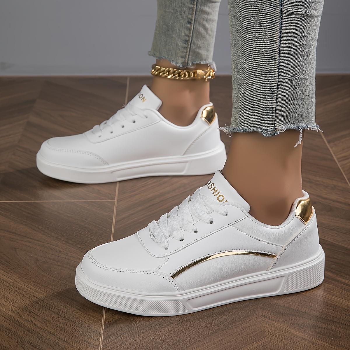 

Women's Fashion Casual White Shoes, Lightweight & Comfortable Skate Shoes, Versatile Low Top Sneakers