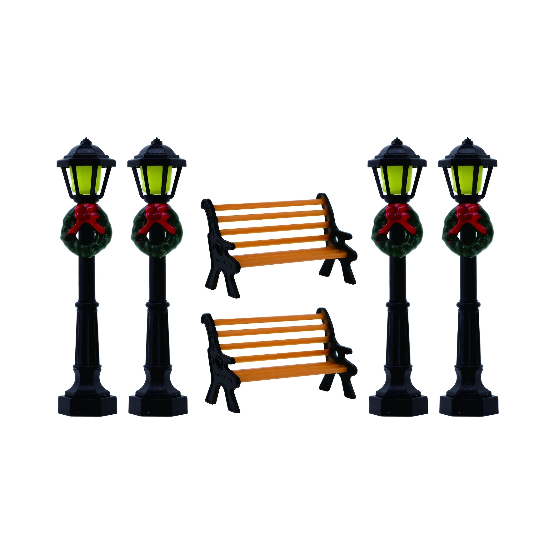 TEMU Ensemble de 6 pièces de décorations de Noël miniatures avec banc de parc et lampadaire miniatures, adapté pour l'artisanat, les , de poupée, les