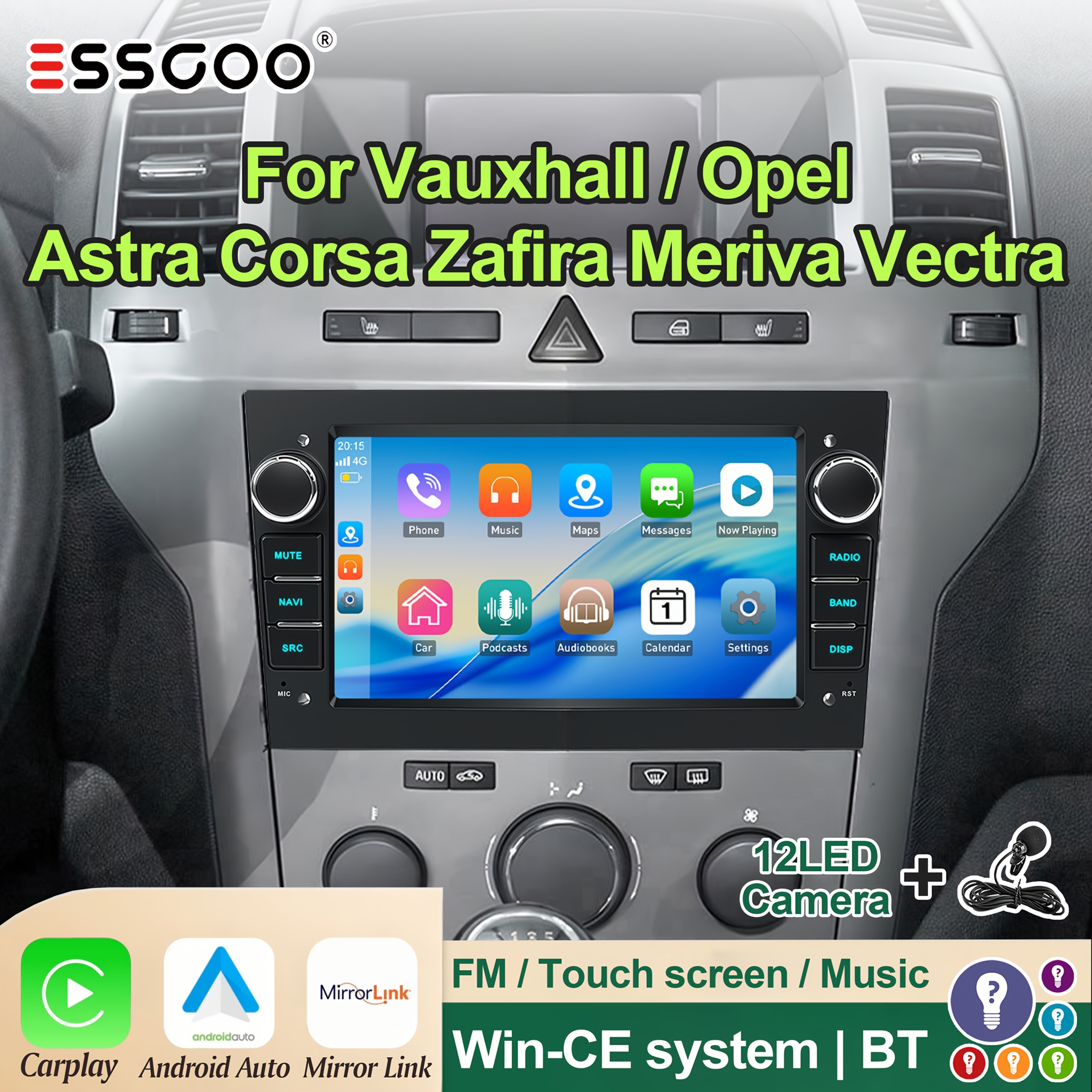 Image of Essgoo 7-inch Win-ce Touch Car Compatible With Vectra, Wireless 5.0, Backup Camera Input, Rds Am/fm Radio, , Steering Wheel Button Support, Free 12led Backup Camera And Microphone