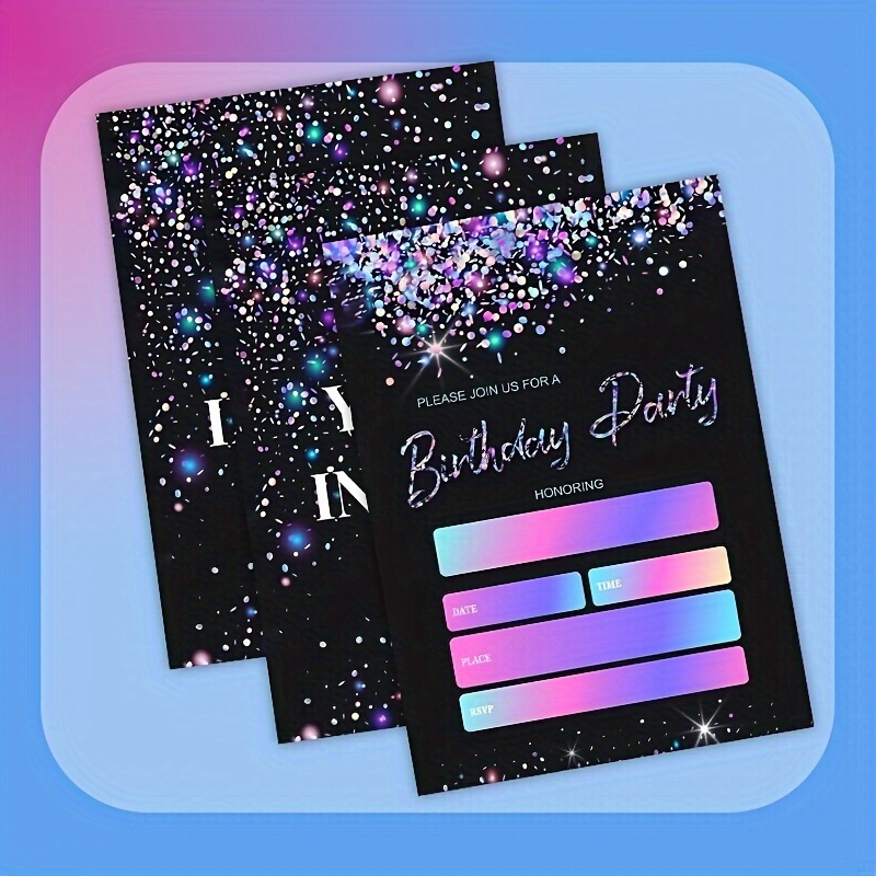 E-shop 20 Stück Schwarze und Glitzernde Geburtstagsparty Einladungskarten, Moderne Party Einladung, Geburtstagsfeier Zubehör, Jungen Mädchen