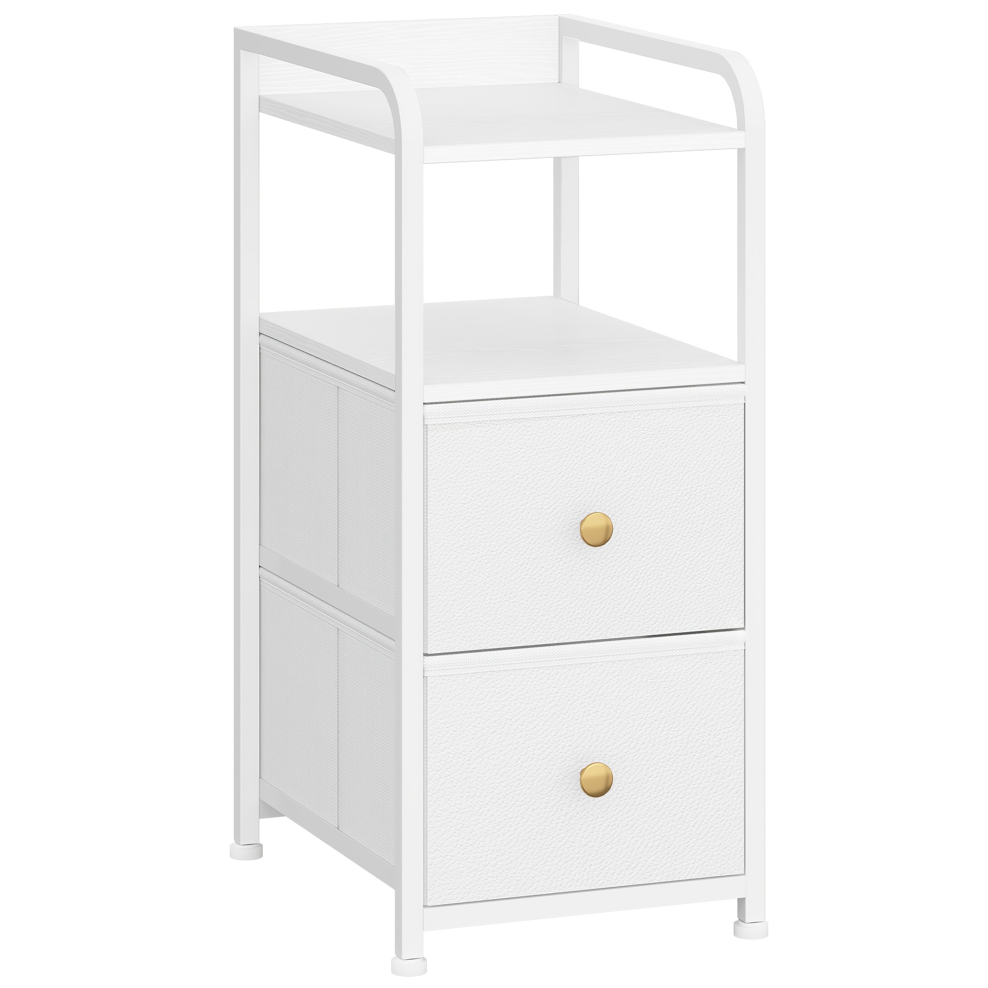 Bedside Table, Narrow Side Table With 2 Drawers, Narrow Bedside Table With Open Compartment, Space-, Bedside Cabinet For Bedroom, Living Room, 35 X 27 X 60cm, White