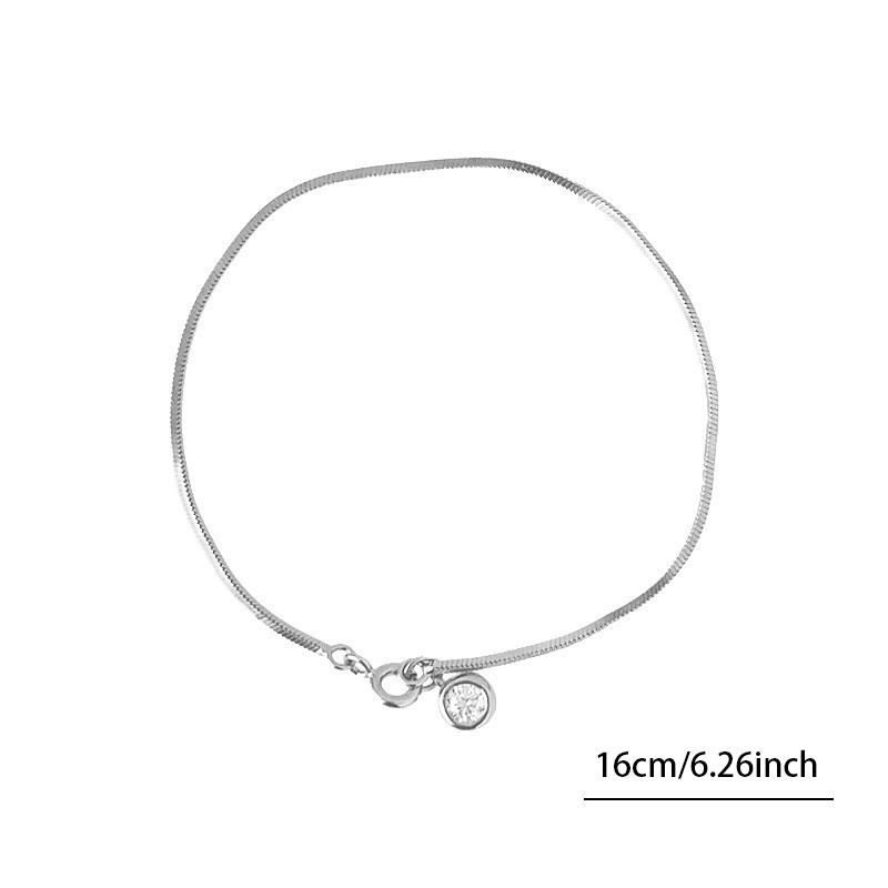 925 Silver Round Pendant Bracelet with Zirconia Snake Bone Chain