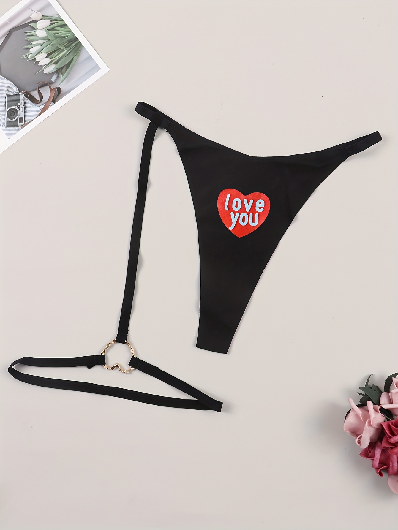 Fall In Love Valentine's Day Slogan Heart Patterned String Panties
