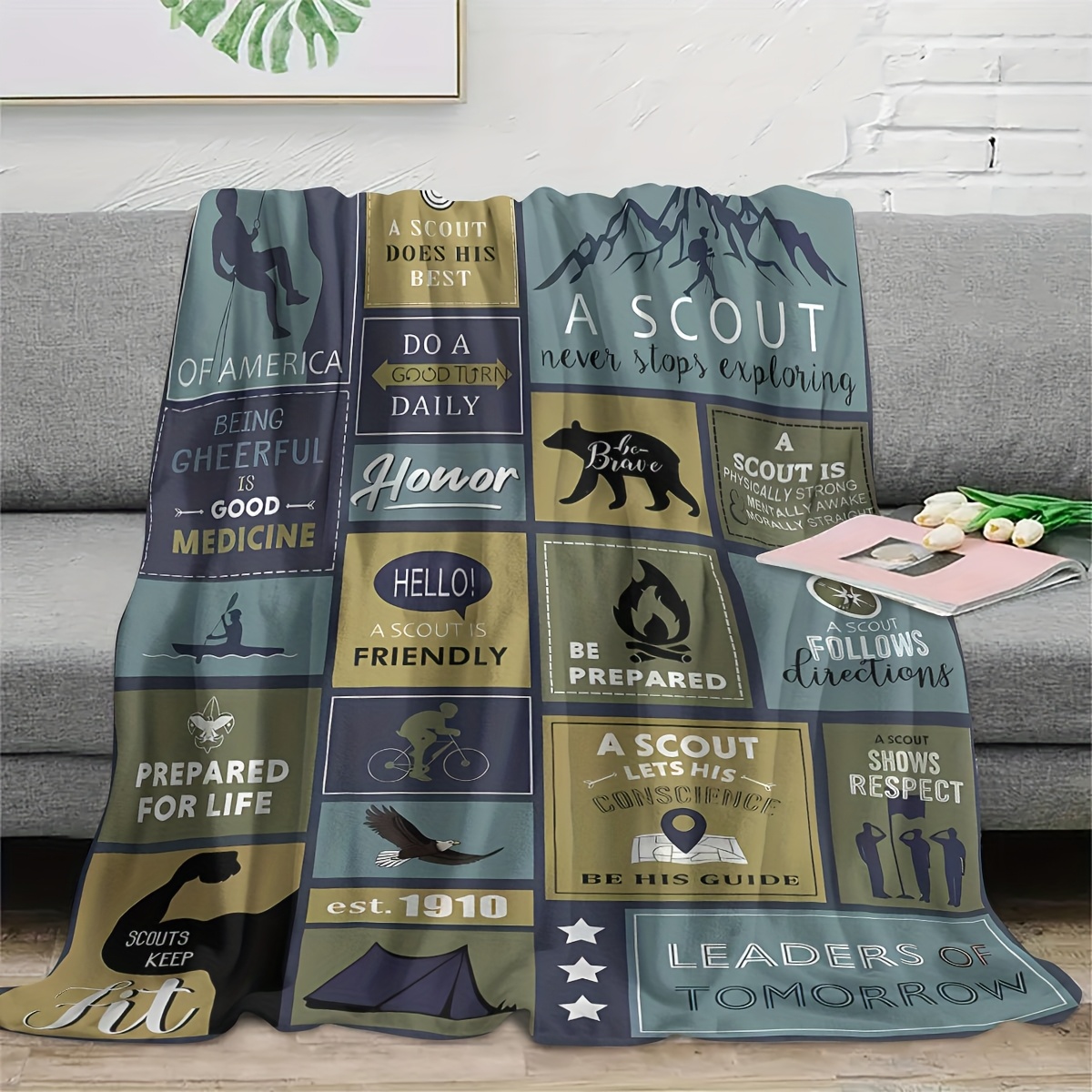 TEMU Scout Blankets, Fleece Blankets For . Gift Blankets For , Soft And Comfortable, Suitable For Sofa Beds, Travel, And Camping, Versatile.