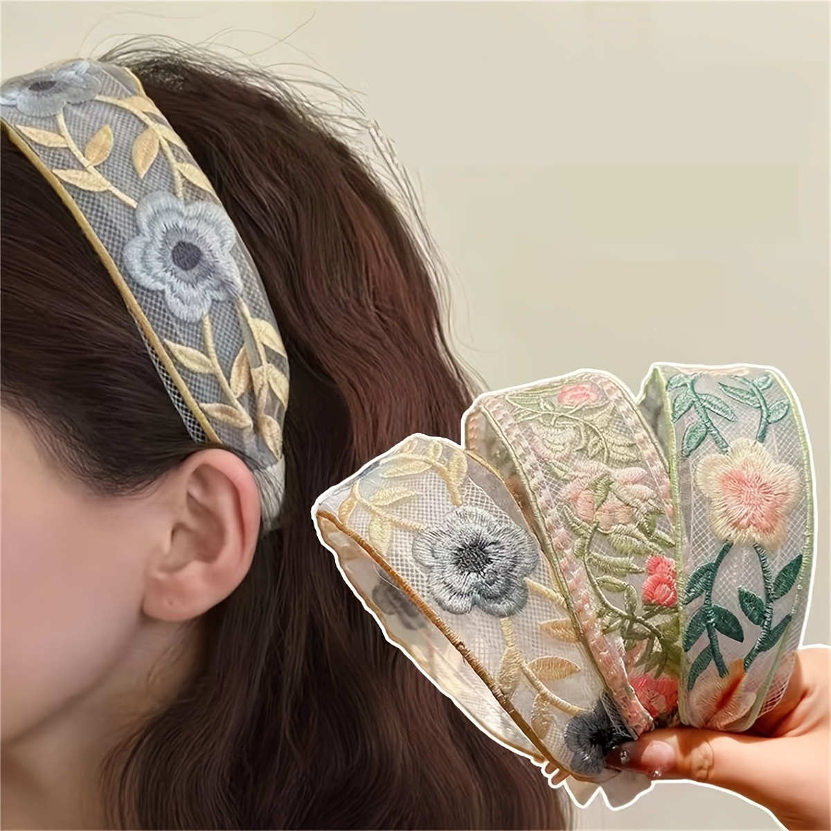 

2pcs/3pcs Women' Elegant Embroidered Floral Wide Headband Forehead Bangs Hair Style Decoration Accessories Suitable For Hair Accessories Headband