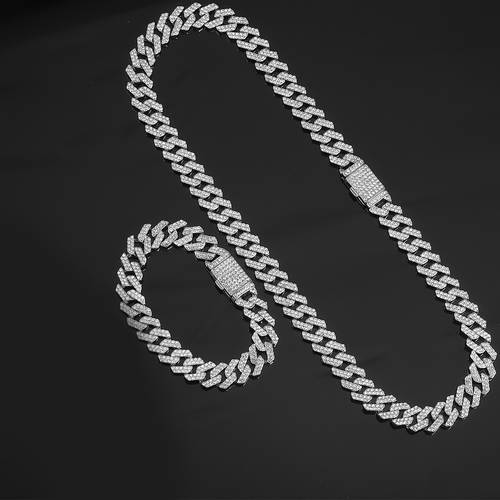 12mm necklace bracelet hip hop cuban chain set miami chain set set womens and mens jewelry set