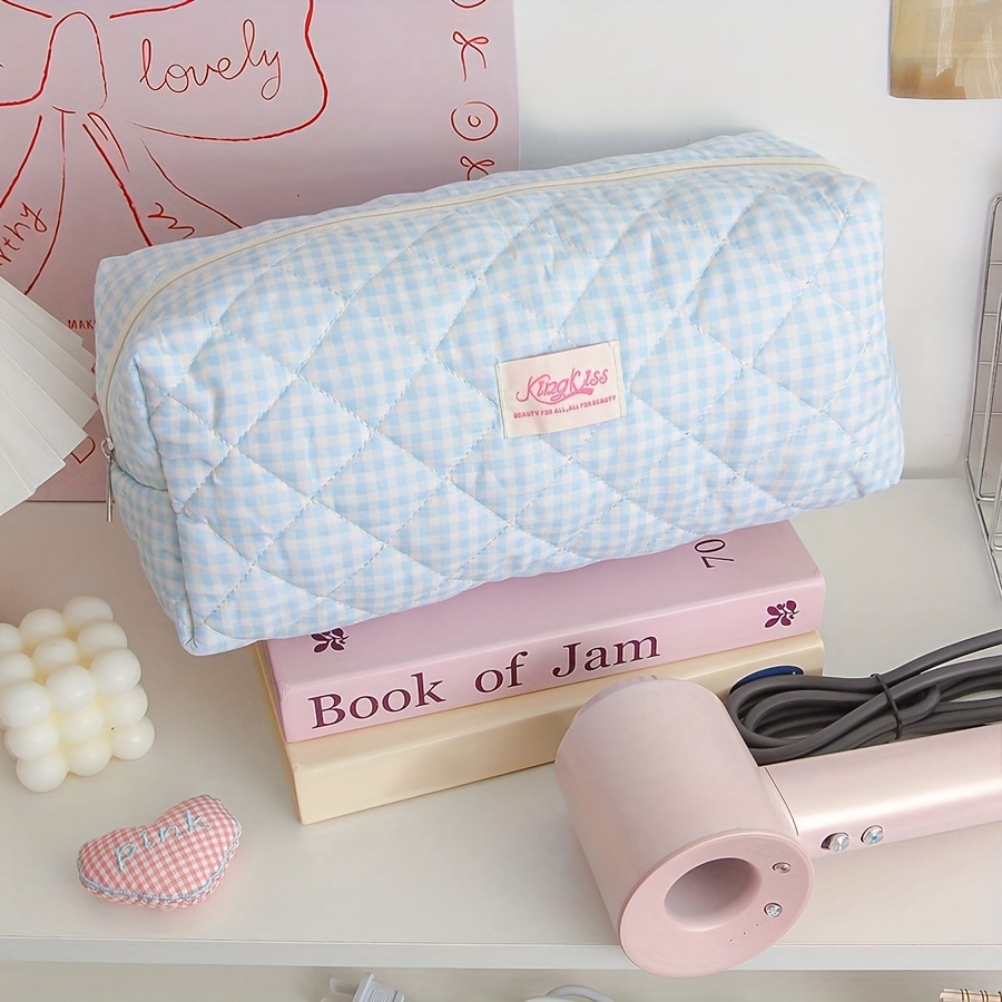 TEMU A Minimalist Checkered Quilted Hairdryer Bag, A Dustproof Large-capacity Storage Case For Straighteners/curling Irons, Featuring Multiple Pocket