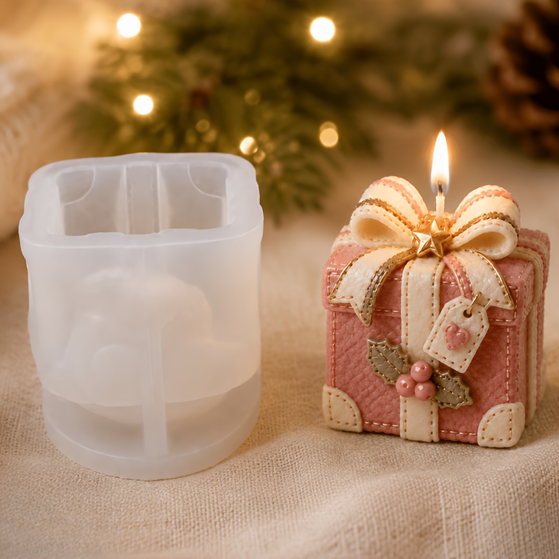 TEMU Moule de coulée en résine, Moule en silicone 3D boîte-cadeau de Noël, Moule d'ornement boîte à cadeaux pour coulée de résine, cire, bougies en