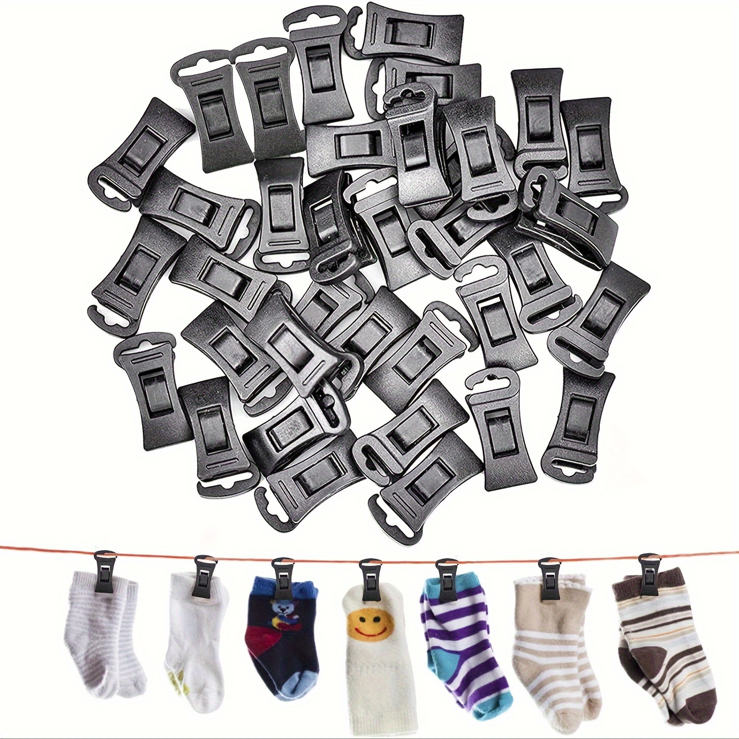 

40-pack Plastic Sock Clips With Strong Grip, Anti-slip Sock Organizers For Washer, Dryer, And Drawer, Space-saving Sock Holders With Hooks For Laundry And Drying, No-fold Sock Hangers
