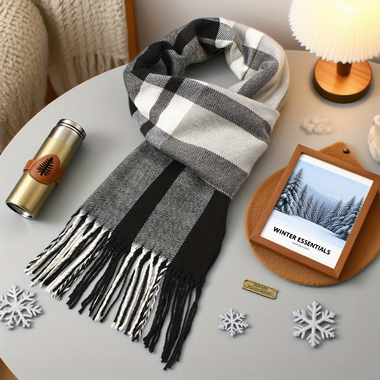 Écharpe à carreaux pour homme, hiver chaud et doux, motif tartan classique noir et blanc, couverture et châle polyvalents pour l'automne, l'automne et l'hiver, lavable en machine, cadeau de Noël, d'Action de Grâce et du Nouvel An pour lui, accessoire confortable et durable pour les tenues décontractées et formelles.