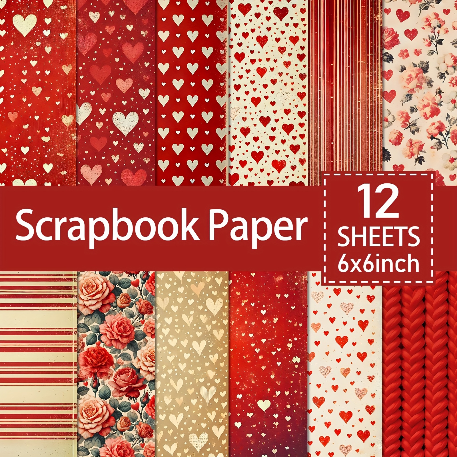 TEMU di Carta da Scrapbooking San Valentino Color da 12 Fogli - Cartoncino per Artigianato Festivo 6x6 Pollici con Design a , e Rigati per Creazione