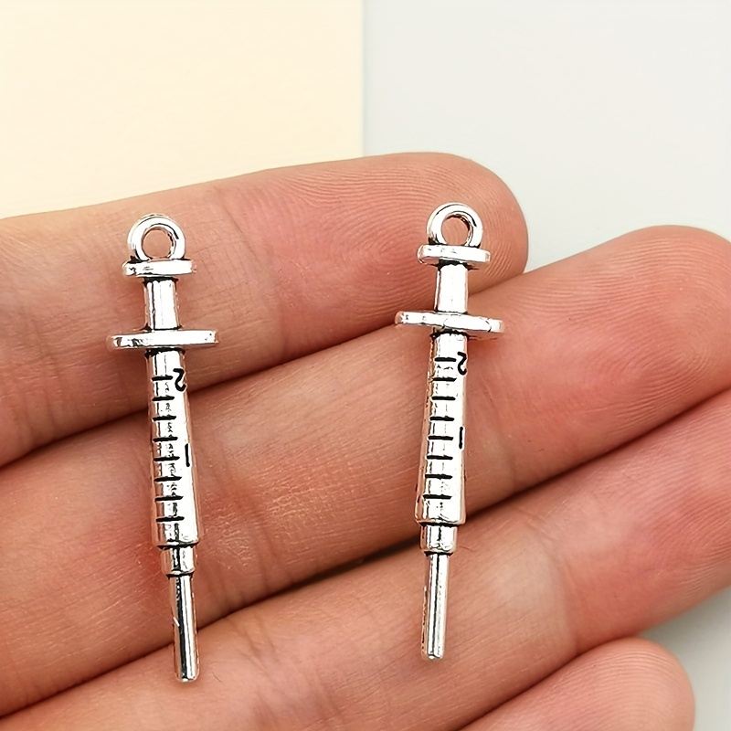 

10/20pcs Zinc Alloy Syringe Charms Pendants, Casual Style Metal Dangles For Diy Jewelry Making, Handmade Bracelet Necklace Accessories, Craft Keychain Bag Charms