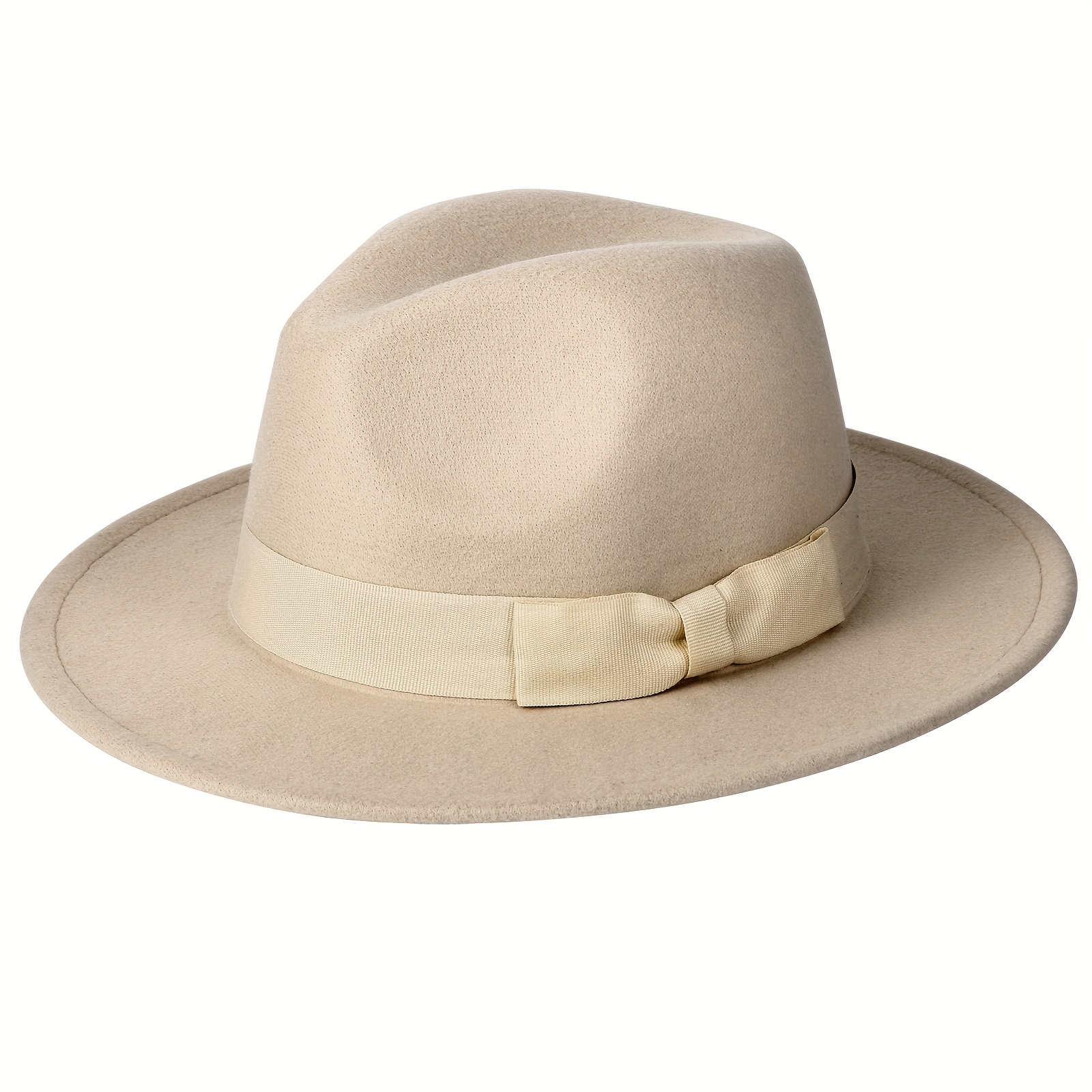 Unisex Easy Woolen Hat With Large Brim And Bow Decoration