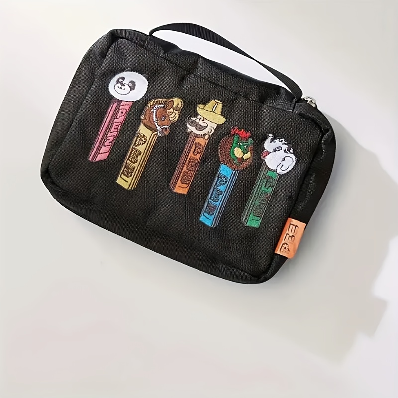 TEMU 新しいプリント刺繍メイクアップバッグ 日常持ち運び用トイレタリーバッグ 多機能ハンドバッグ トートバッグ