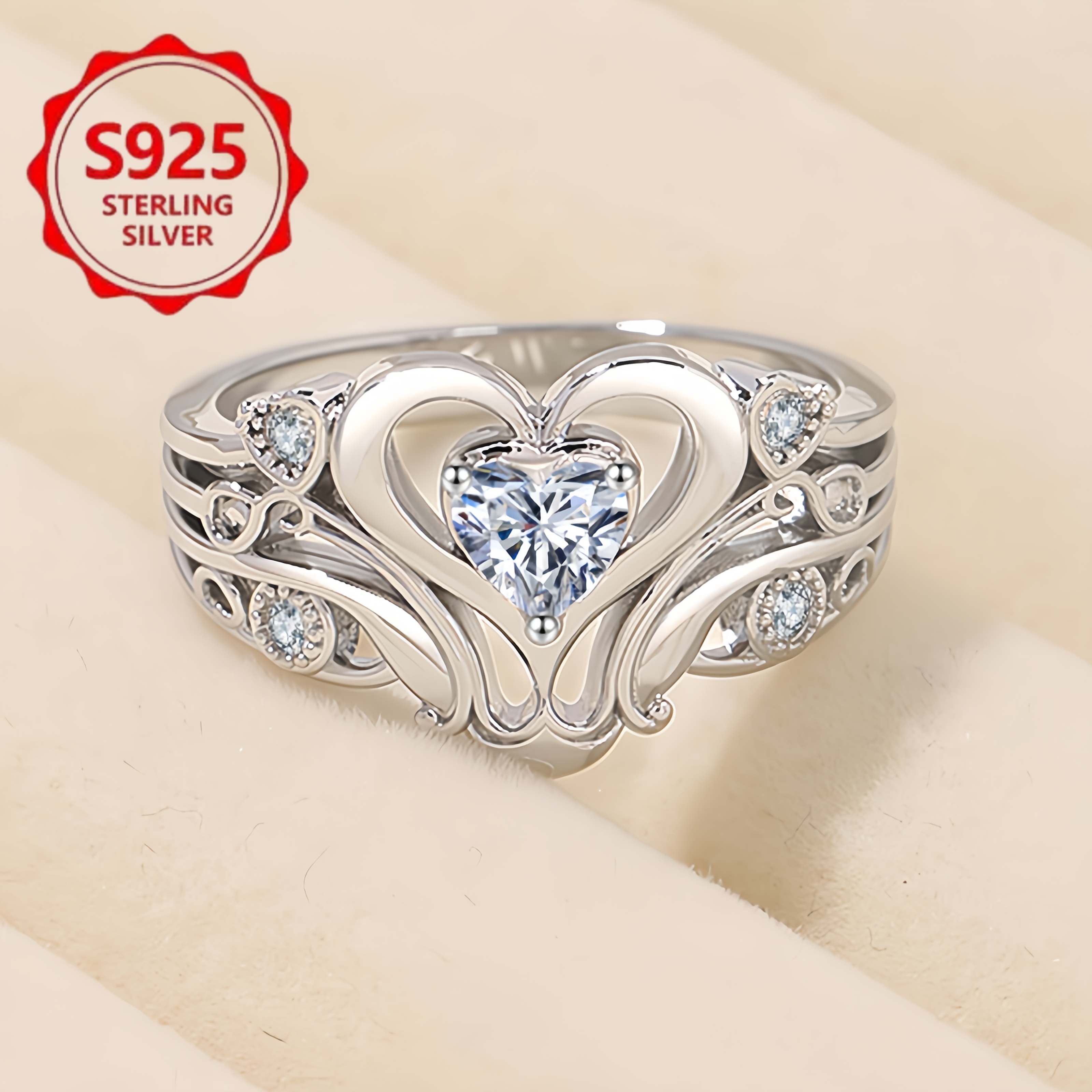 S925 Silver Heart-Shaped Ring, Romantic Statement Ring for Women - Perfect Gift for Birthdays, Anniversaries, Christmas, Graduations, Mother'S Day