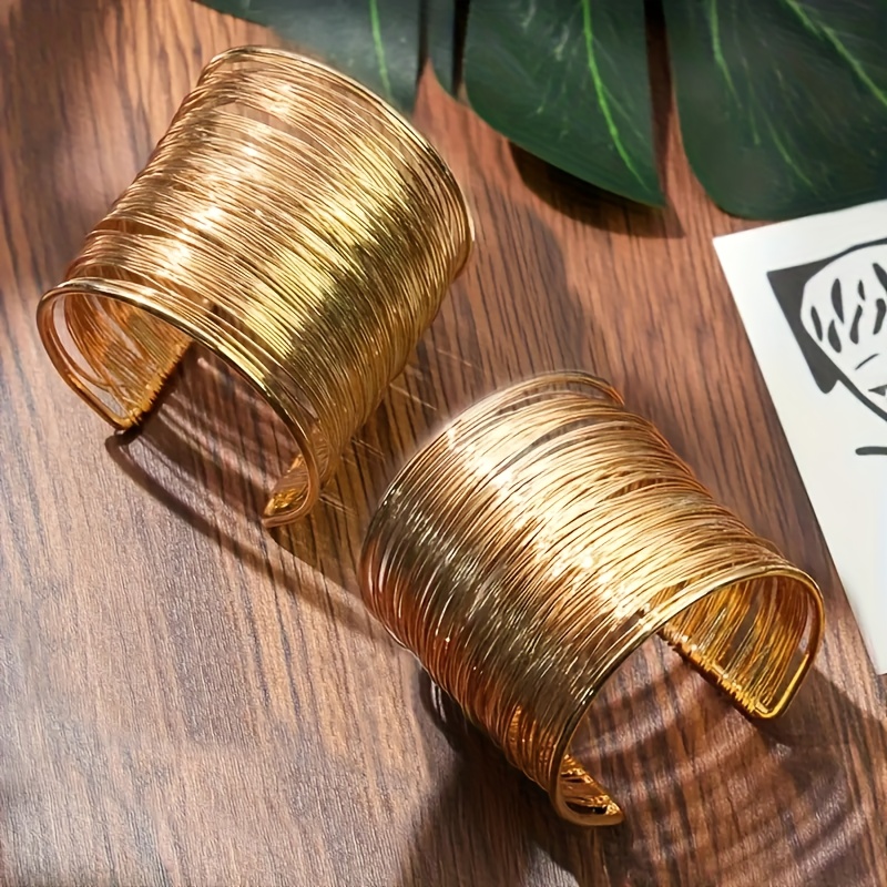 2pcs Retro Metal Wire Open Bracelet Set: Unique Minimalist And Sophisticated Women's Versatile Style