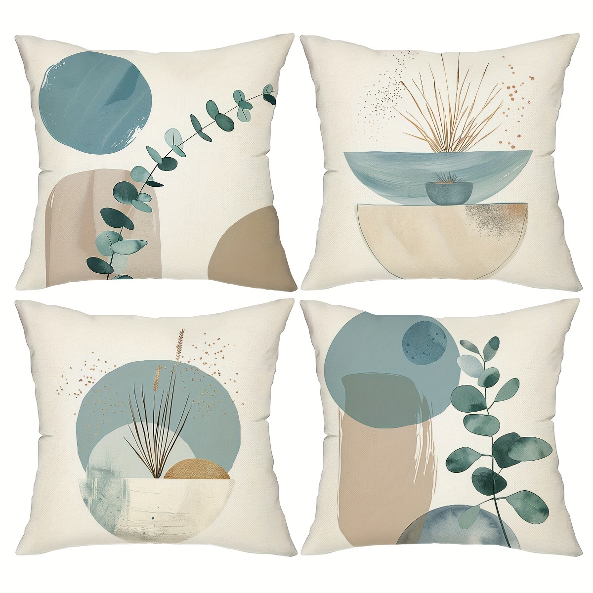 

4pcs, Boho Abstract Plant Geometry Throw Pillow Covers, Eucalyptus Leaves Decor Cushion Covers, 18in*18in, Decorations For Home, For Couch Sofa Living Room Bedroom, Without Pillow Inserts