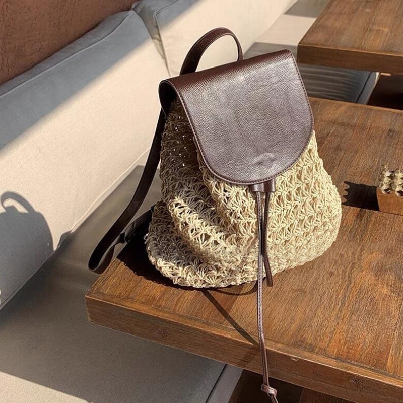 women design casual woven rattan travel bagpack beach - Temu display picture 3
