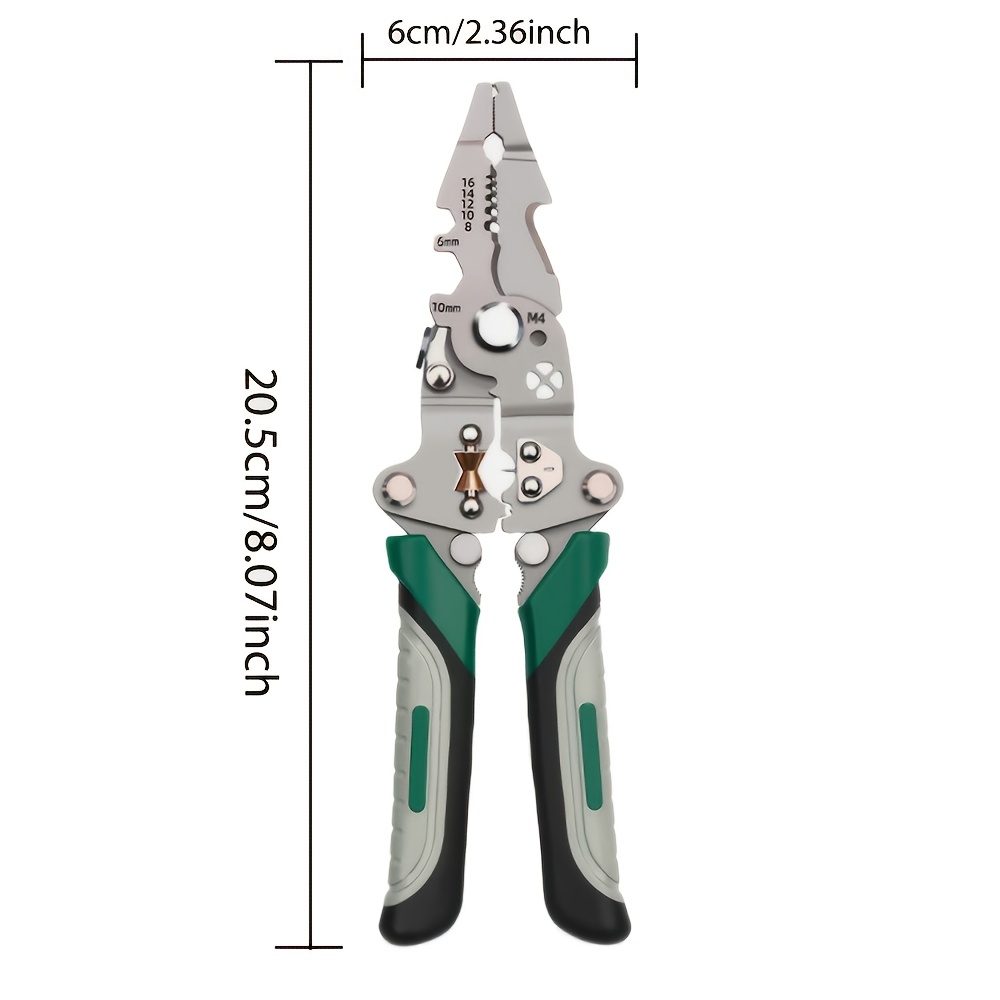 a foldable multifunctional wire stripper designed for electricians made from high carbon steel this versatile tool used for cutting crimping and stripping wires suitable for all electrical tasks factory machinery maintenance and bicycle or automotive repair details 5