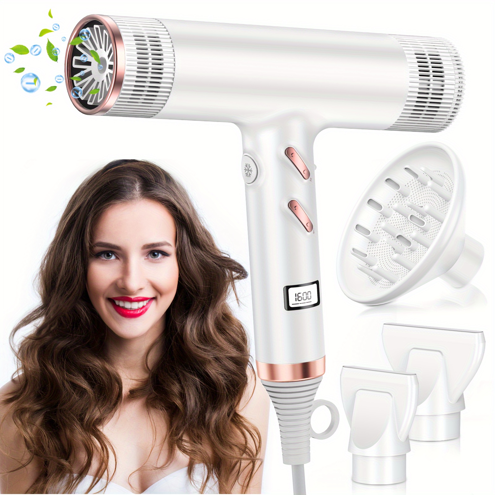 

Powerful Ionic Hair Dryer With Diffuser, 113, 000rpm, 1600w - 4 Heating 3 Speed And Cooling Buttons, Perfect For Home, Travel, And Salon Use, Holiday And Woman Gift