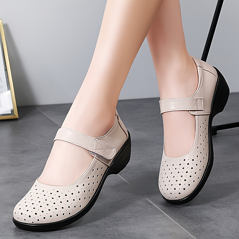 

Women's Comfort Hollow Out Summer Shoes, Nurse Low Wedge Heels, Breathable Casual Non-slip Sole Shoes