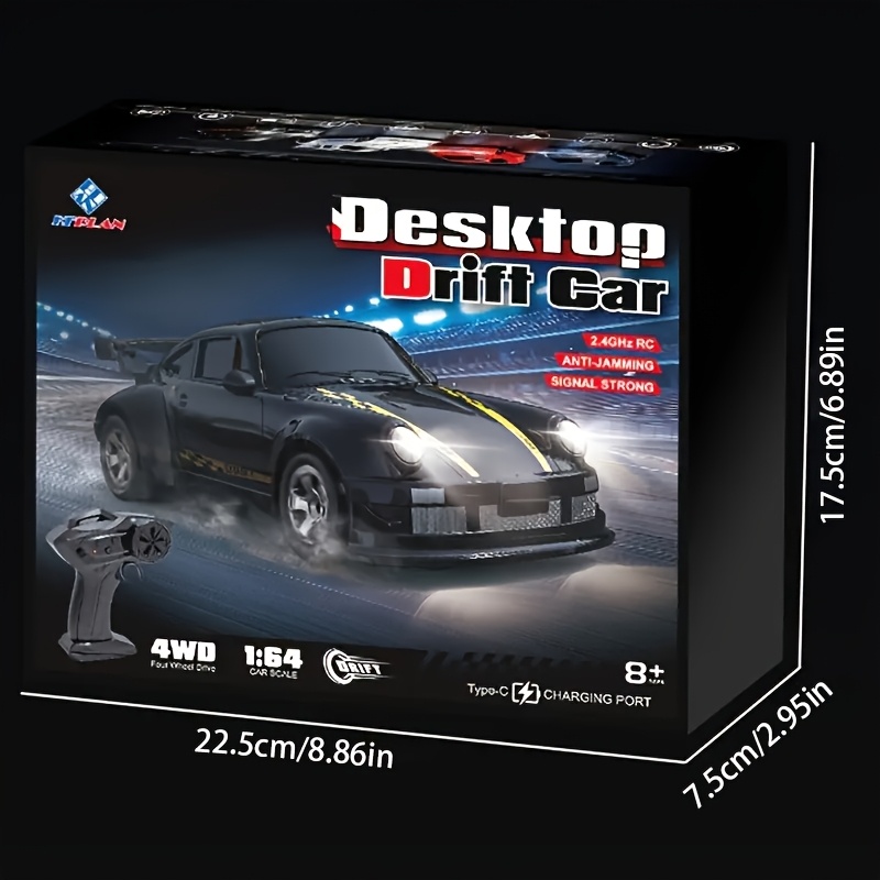 RC Drift Car, 1:64 Scale 4WD, with USB Rechargeable Battery, 2.4GHz Radio Control, Durable Plastic Body & Sleek Design for Indoor/ Outdoor Drifting Fun, Perfect Gift for Boys, Girls