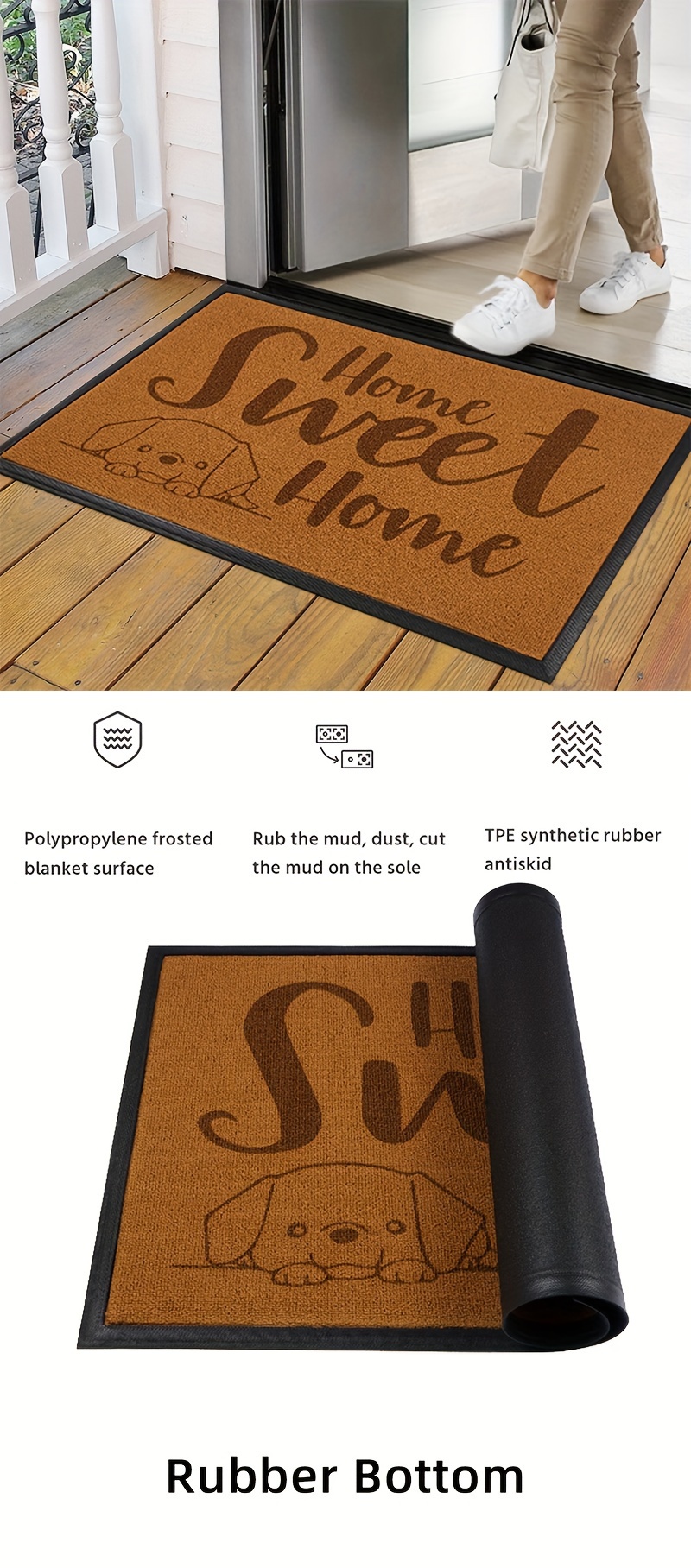   doormat with paisley pattern lightweight machine made low pile hand wash only polyester fiber with pvc backing rectangle absorbent oil proof stain resistant welcome mat for kitchen and balcony details 0