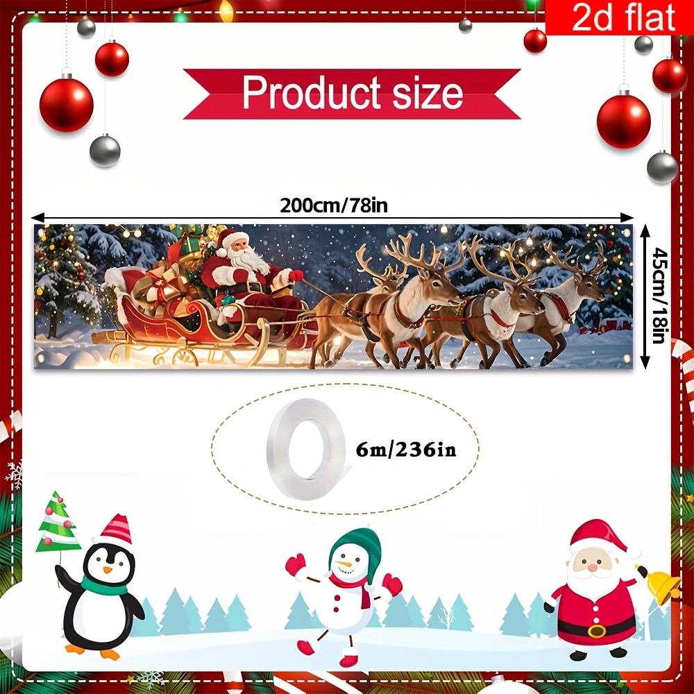 TEMU 2d Flat Banner, 1pc Merry Christmas Yard Sign Party Banner, Polyester, Santa Claus Elk Pattern For New Year Holiday Winter Decorations Garden