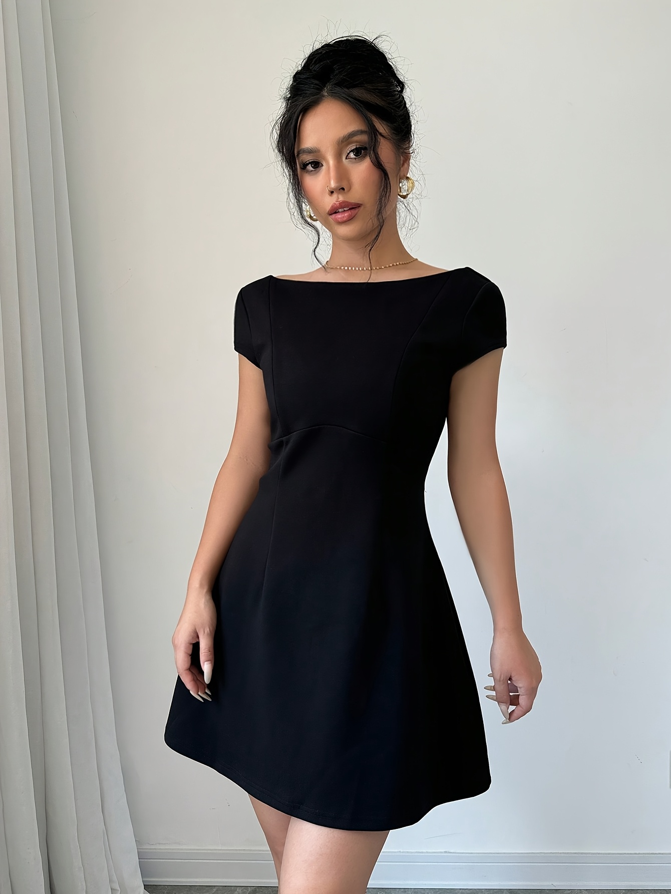 vestido mujer cuello barco espalda hombros Temu Colombia