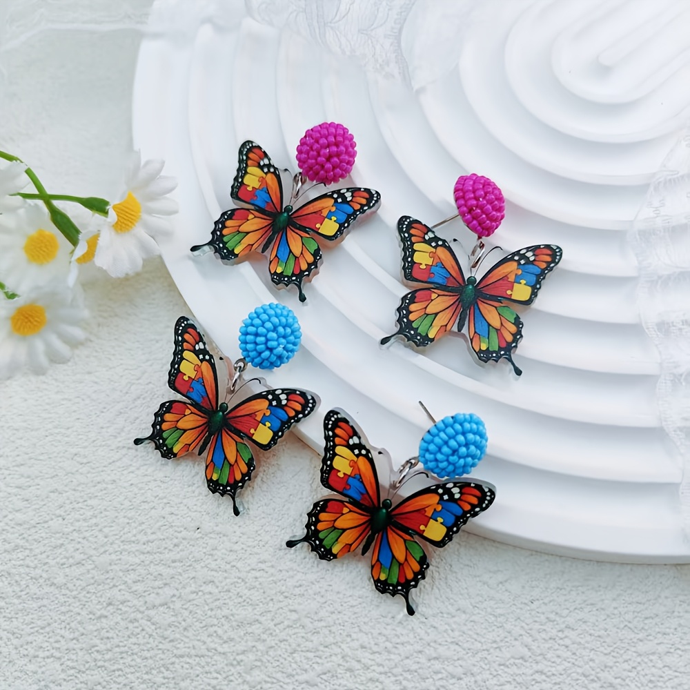 Rice Bead Spliced Resin Dreamy Butterfly Earrings
