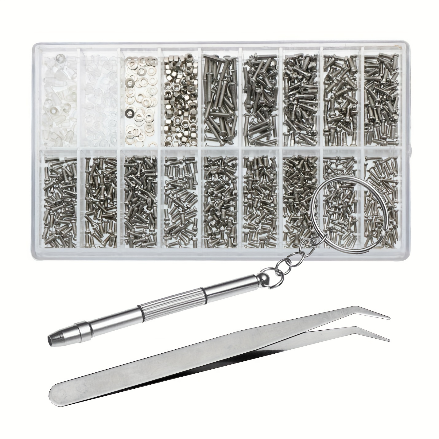 

1000pcs Eyeglass & Watch Repair Kit With Screwdriver And Tweezers - Assorted Small Screws Set For Glasses And Timepieces