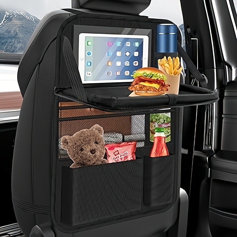 

Foldable Oxford Car Seat Organizer With Tray - Durable Polyester Storage Bag For Snacks & Toys, Easy To Clean