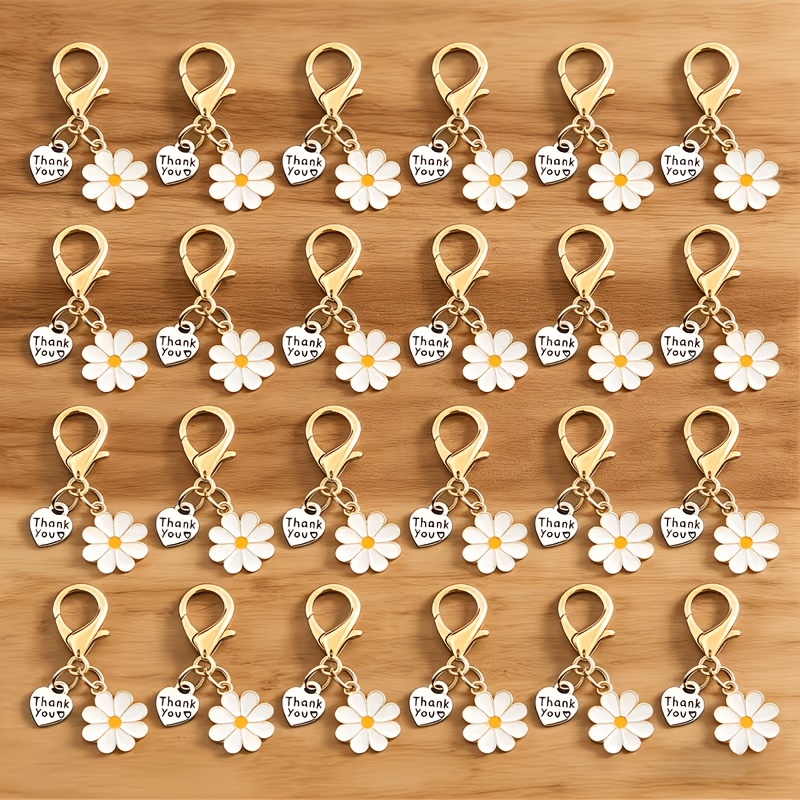 TEMU 24pcs Daisy Keychains With Thank You Pendants, Cute Ladies' Bag Charms, Fashion Accessories, Elegant And Key Rings, High-quality Decorative