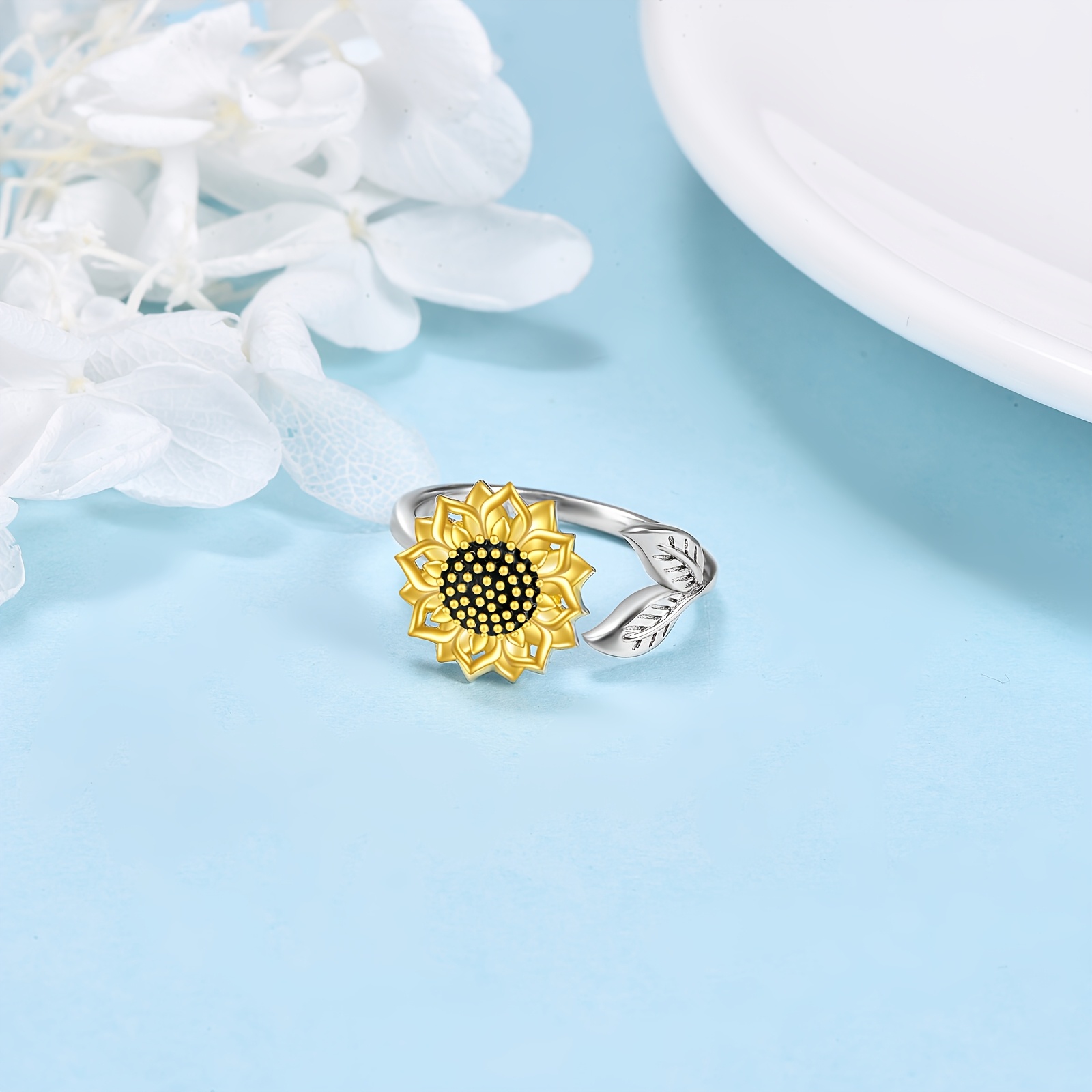Sunflower Spinner Ring for Women in 925 Sterling Silver