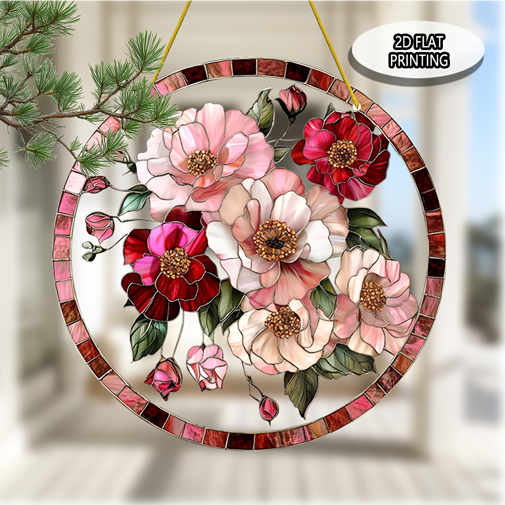 

1pc 2d Impression Plate Valentine'S Day Flower Sun , 8''x8'', pour la suspension de , , le porche, à coucher, , , les décorations de patio extérieur