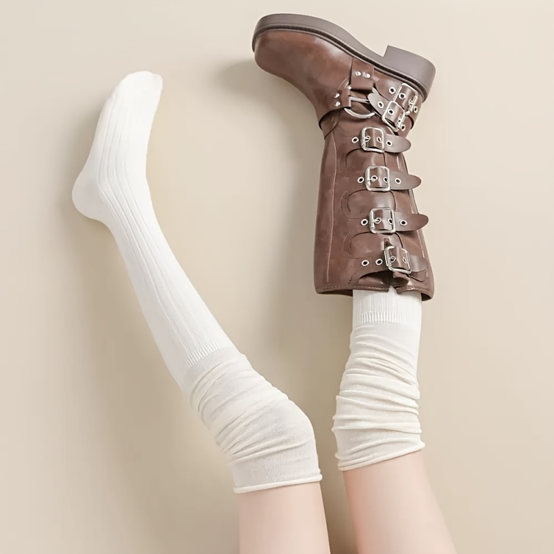 pairs womens knee high socks white thigh high stacking Temu